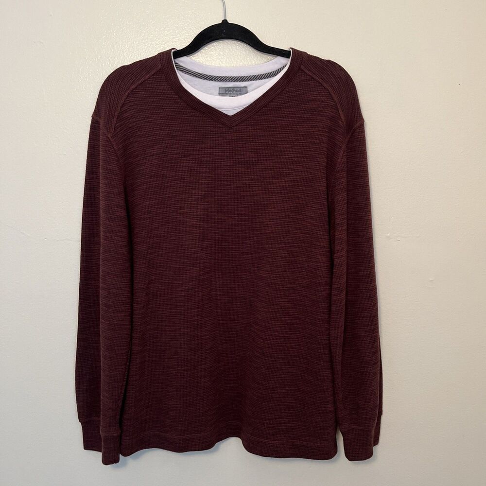 METHOD Clothing Men’s Layered Waffleknit Crewneck Long Sleeve, Burnt Orange- M